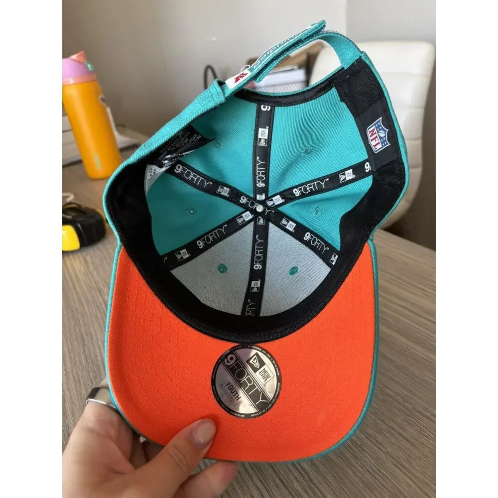 NFL Miami Dolphins Kids Adjustable Hat Aqua Teal Orange Embroidered Logo Cap